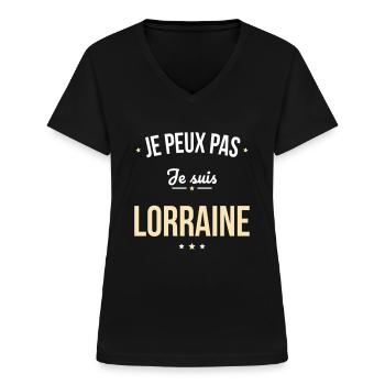 Je peux pas je suis Lorraine - T-shirt col V Femme - noir - Devant - Lela (165cm)