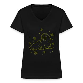 Lion de mer - Lamantin - Zoo - T-shirt col V Femme - noir - Devant - Lela (165cm)