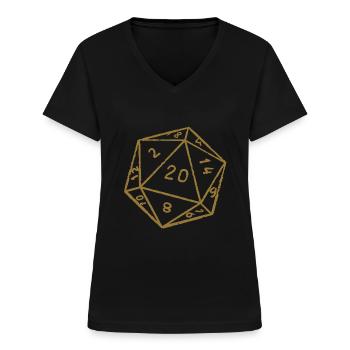 Minimalistischer W20 Spiel Würfel - Frauen-T-Shirt mit V-Ausschnitt - Schwarz - Vorne - Lela (165cm)