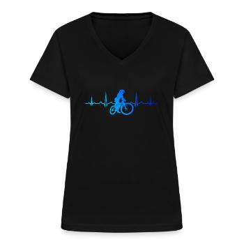 Mountainbike Herren Damen Radfahren Mountainbiker - Frauen-T-Shirt mit V-Ausschnitt - Schwarz - Vorne - Lela (165cm)