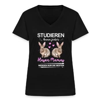 Studieren kann jeder Hasen Mama nur die besten - Frauen-T-Shirt mit V-Ausschnitt - Schwarz - Vorne - Lela (165cm)