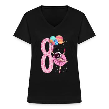 Ballerina Astronaut mädchen 8. geburtstag - Frauen-T-Shirt mit V-Ausschnitt - Schwarz - Vorne - Lela (165cm)