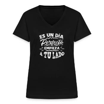 Spanien Spanisch - Frauen-T-Shirt mit V-Ausschnitt - Schwarz - Vorne - Lela (165cm)