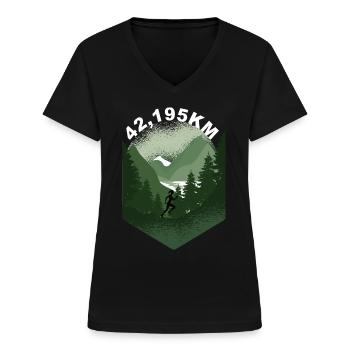 marathon Sport joggen Geschenk Geschenkidee Spruch - Frauen-T-Shirt mit V-Ausschnitt - Schwarz - Vorne - Lela (165cm)