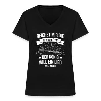 Querflöte Querflötenspieler Querflötist - Frauen-T-Shirt mit V-Ausschnitt - Schwarz - Vorne - Lela (165cm)