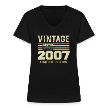Jahrgang 2007 Retro Geburtstagsgeschenk 2007 - Frauen-T-Shirt mit V-Ausschnitt - Schwarz - Vorne - Lela (165cm)