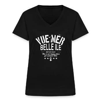 Vue Mer Belle Ile - T-shirt col V Femme - noir - Devant - Lela (165cm)