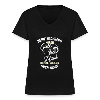 Waldhorn Hornspieler Waldhorn-Spieler - Frauen-T-Shirt mit V-Ausschnitt - Schwarz - Vorne - Lela (165cm)
