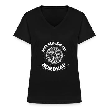 Nordkap Reise Norwegen Nordlichter - Frauen-T-Shirt mit V-Ausschnitt - Schwarz - Vorne - Lela (165cm)