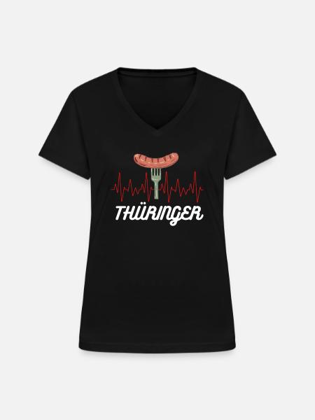 Thüringen Bratwurst Herzschlag Wurst Thüringer - Frauen-T-Shirt mit V-Ausschnitt - Schwarz