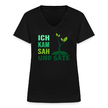 Garten Aussaat Pflanzen Gärtner Gartenarbeit - Frauen-T-Shirt mit V-Ausschnitt - Schwarz - Vorne - Lela (165cm)