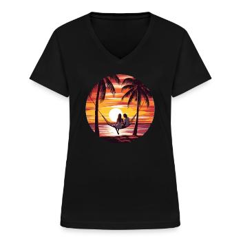 Oase Der Entspannung - Frauen-T-Shirt mit V-Ausschnitt - Schwarz - Vorne - Lela (165cm)