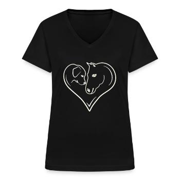 Pferd Hund Herz - Frauen-T-Shirt mit V-Ausschnitt - Schwarz - Vorne - Lela (165cm)