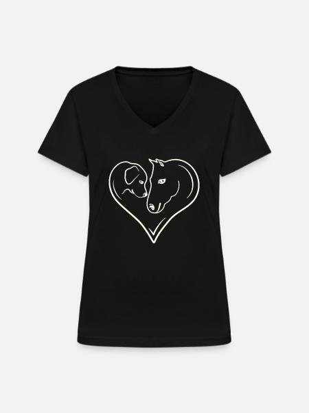 Pferd Hund Herz - Frauen-T-Shirt mit V-Ausschnitt - Schwarz
