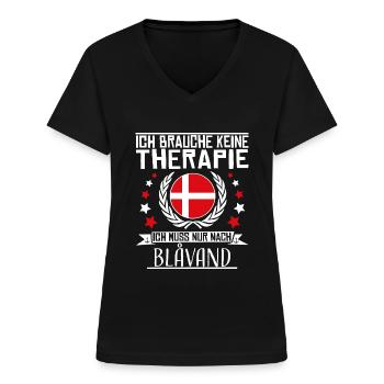 Ich brauche keine Therapie - Blåvand - Blavand - Frauen-T-Shirt mit V-Ausschnitt - Schwarz - Vorne - Lela (165cm)
