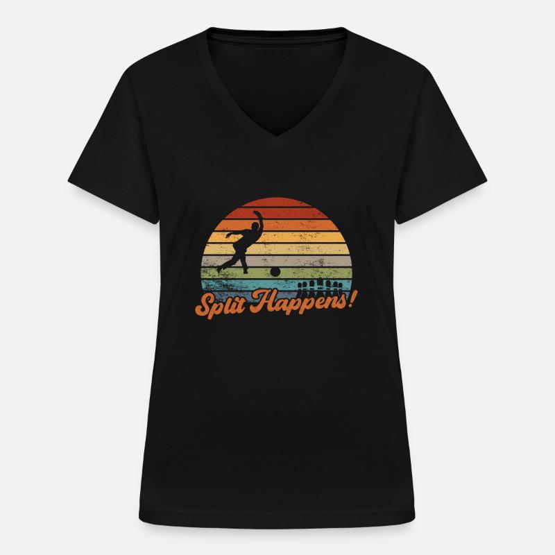 Split Happens / Bowling - Frauen-T-Shirt mit V-Ausschnitt - Schwarz