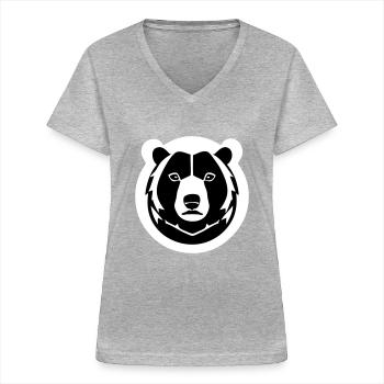 Ein starker flauschiger Bär im Comic Stiel - Frauen-T-Shirt mit V-Ausschnitt - Grau meliert - Vorne - Lela (165cm)