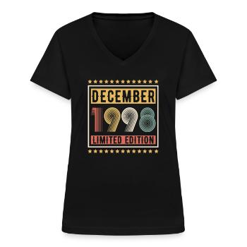 Millésime Décembre 1998 Edition Limitée Anniversaire - T-shirt col V Femme - noir - Devant - Lela (165cm)