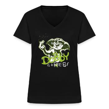 Harry Potter Dobby Ist Ein Freier Elf - Frauen-T-Shirt mit V-Ausschnitt - Schwarz - Vorne - Lela (165cm)