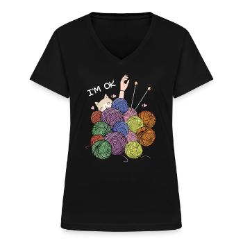 I'm Ok Crochet & Knitting Funny crochet knitting - Women's V-neck T-shirt - black - Front - Lela (165cm)