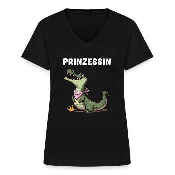 Karneval Krokodil Prinzessin Köln Alaaf Fressen - Frauen-T-Shirt mit V-Ausschnitt - Schwarz - Vorne - Lela (165cm)