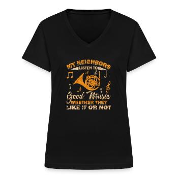Instrument de musique en laiton - T-shirt col V Femme - noir - Devant - Lela (165cm)