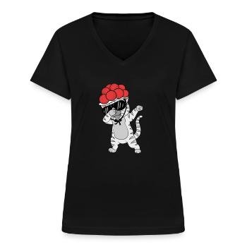 Schwarzwald Katze Tradition Bollenhut Freiburg - Frauen-T-Shirt mit V-Ausschnitt - Schwarz - Vorne - Lela (165cm)