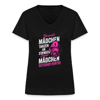 Feuerwehrfrau Feuerwehrhelm Mädchen Krönchen - Frauen-T-Shirt mit V-Ausschnitt - Schwarz - Vorne - Lela (165cm)