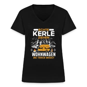 Wohnwagen Camping Sprüche Camper Campingfreunde - Frauen-T-Shirt mit V-Ausschnitt - Schwarz - Vorne - Lela (165cm)