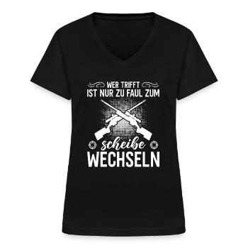 Sportschießen Schießsport Sportschütze - Frauen-T-Shirt mit V-Ausschnitt - Schwarz - Vorne - Lela (165cm)