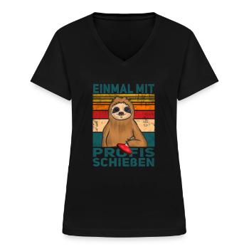 Eistockschießen Eisstock Stockschütze Stocksport - Frauen-T-Shirt mit V-Ausschnitt - Schwarz - Vorne - Lela (165cm)
