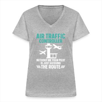 Air traffic controller - Women's V-neck T-shirt - sports grey - Front - Lela (165cm)