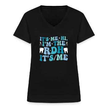Hygiéniste dentaire Hygiène RDH - T-shirt col V Femme - noir - Devant - Lela (165cm)