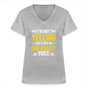 Agilité canine - T-shirt col V Femme - gris chiné - Devant - Lela (165cm)