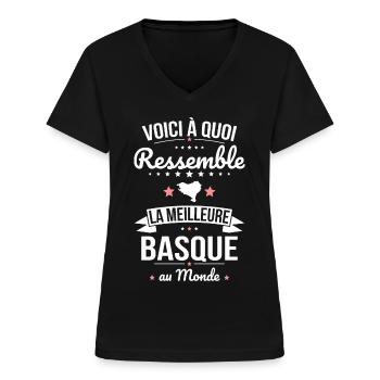 Voici à quoi ressemble la meilleure Basque - T-shirt col V Femme - noir - Devant - Lela (165cm)