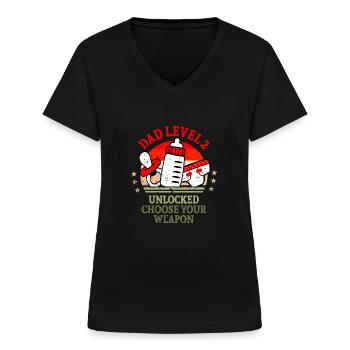 Gamer Dad Shirt Level 2 Débloqué - T-shirt col V Femme - noir - Devant - Lela (165cm)