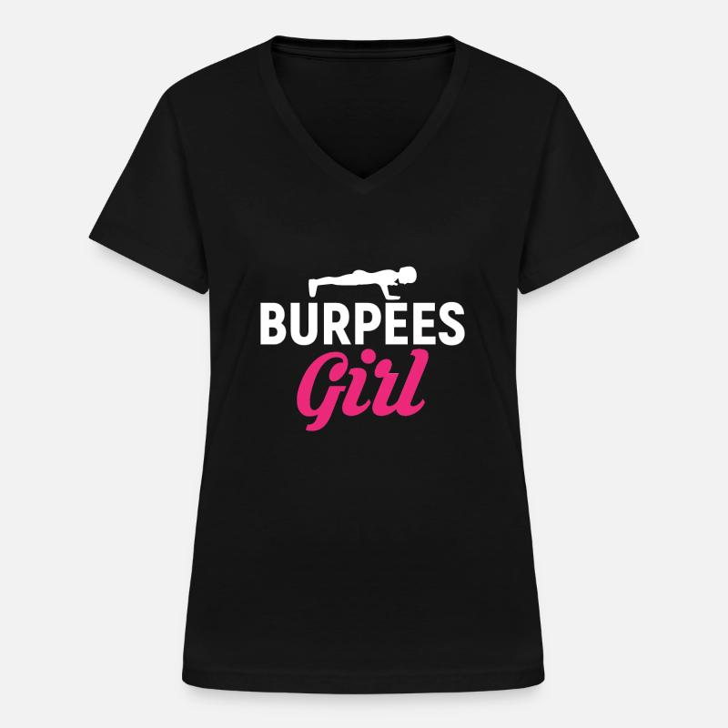 Burpees Girl Interval Training Burpees Push-Ups - Women's V-neck T-shirt - black