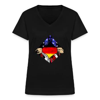 USA Germany flag American German Roots Deutscher - Frauen-T-Shirt mit V-Ausschnitt - Schwarz - Vorne - Lela (165cm)