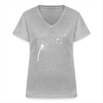 Pissenlit fleur nature rêve oiseau mouche - T-shirt col V Femme - gris chiné - Devant - Lela (165cm)
