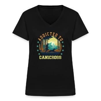 Canicross Hundesport Running laufen mit Hund - Frauen-T-Shirt mit V-Ausschnitt - Schwarz - Vorne - Lela (165cm)