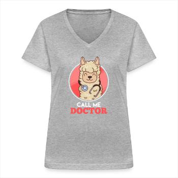 Doctorat 2022 Thèse de doctorat Dissertation Docteur - T-shirt col V Femme - gris chiné - Devant - Lela (165cm)