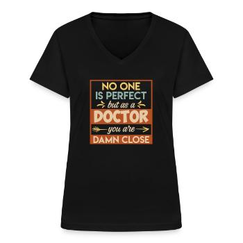 Thèse terminée Doctorat 2022 Doctorat - T-shirt col V Femme - noir - Devant - Lela (165cm)