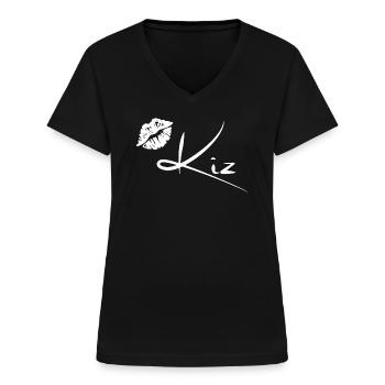 Kizomba Kiss Musique urbaine Semba Angola - T-shirt col V Femme - noir - Devant - Lela (165cm)