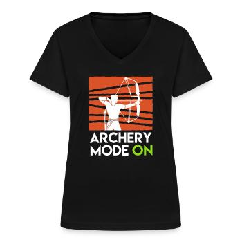Archery Mode On Compoundbogen - Frauen-T-Shirt mit V-Ausschnitt - Schwarz - Vorne - Lela (165cm)