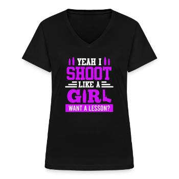 Tirez comme une fille Tir de femmes - T-shirt col V Femme - noir - Devant - Lela (165cm)