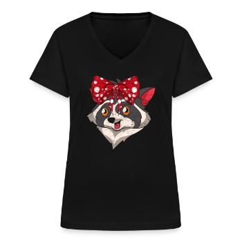 Raton laveur - T-shirt col V Femme - noir - Devant - Lela (165cm)