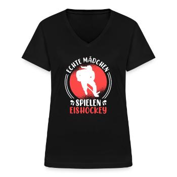 Echte Mädchen spielen Eishockey Damen - Frauen-T-Shirt mit V-Ausschnitt - Schwarz - Vorne - Lela (165cm)