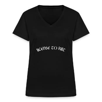 Scottish Kilt Costume Saying - Scottish Skirt - Women's V-neck T-shirt - black - Front - Lela (165cm)