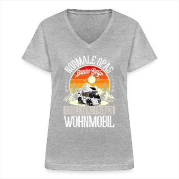 Camping Camper Campen Opa - Frauen-T-Shirt mit V-Ausschnitt - Grau meliert - Vorne - Lela (165cm)