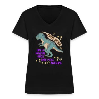 Uncle Saurus like normal uncle only cooler - Women's V-neck T-shirt - black - Front - Lela (165cm)